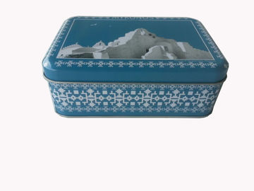 中国 青いクッキーの金属の錫の容器、環境に優しい正方形の錫箱 サプライヤー