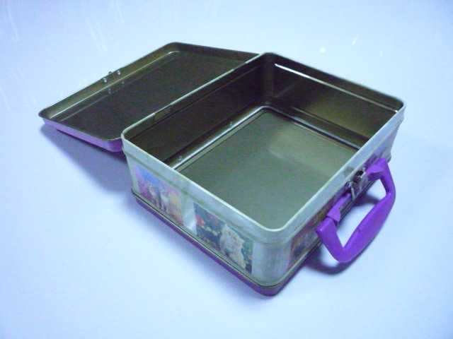 多彩な金属の錫のお弁当箱、ブリキ カバー蝶番の正方形の錫箱
