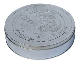 中国 円形の競争の浮彫りにされたふたが付いている調整の金属の錫箱の銀の平野 サプライヤー